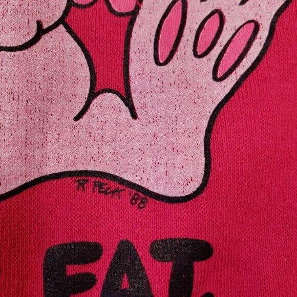 Vintage Tultex Sweatshirt Womens Large Pink Not Fat‎ Fluffly Bunny Print USA - Picture 6 of 13